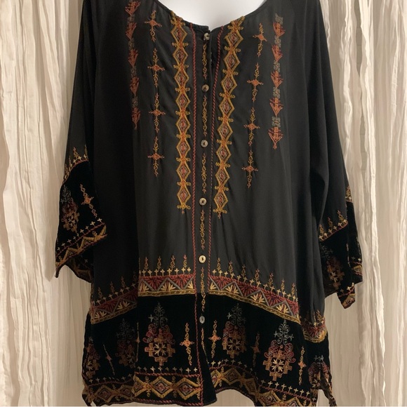 JOHNNY WAS VIKA EMBROIDERED boho SILK velvet blouse L - Picture 2 of 15